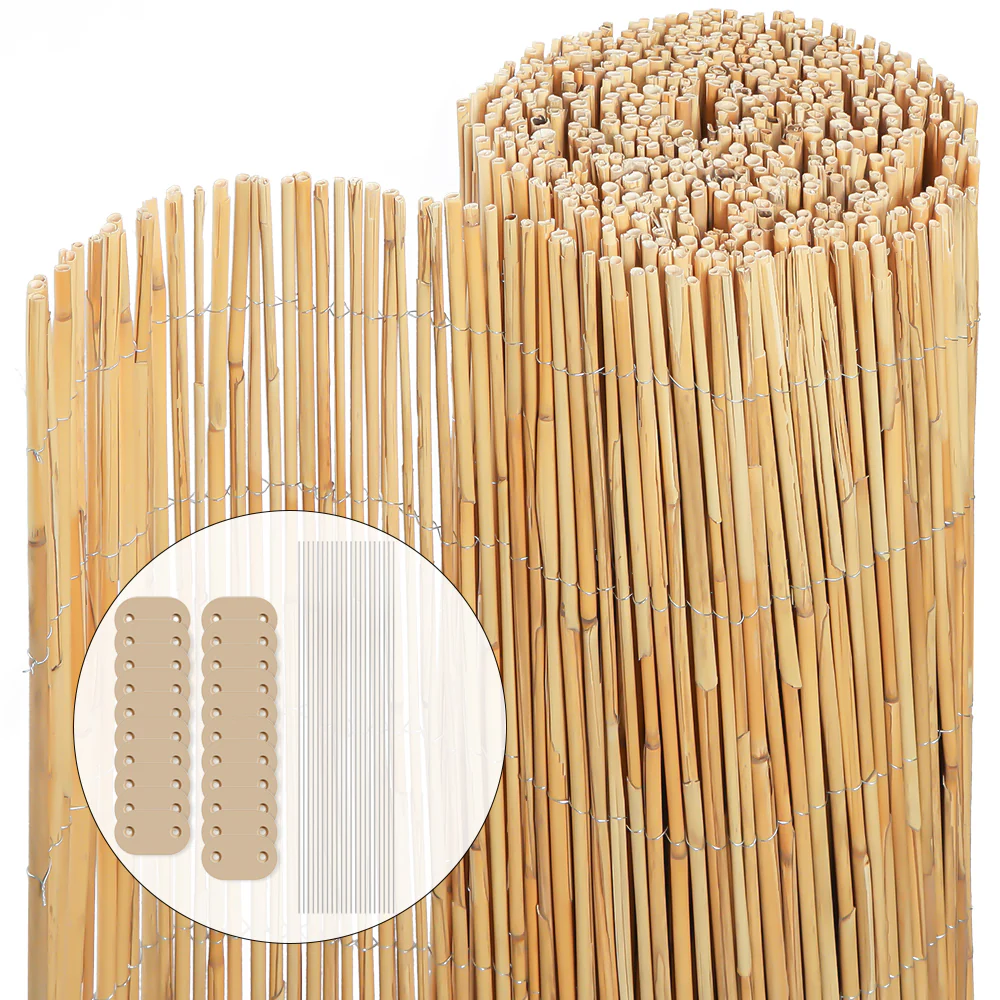 VOUNOT Natural Peeled Reed Fence 140x600cm with Fixing Clips Garden Panel Fence - Image 2