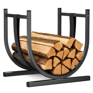 VOUNOT Firewood Log Rack, Metal U-Shape Log Holder, 41 × 37 × 39.5cm, Black