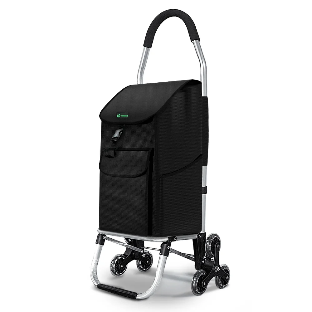 VOUNOT Folding Shopping Trolley on 6 Wheels, Aluminium Lightweight Shopping Cart, 55L, Black