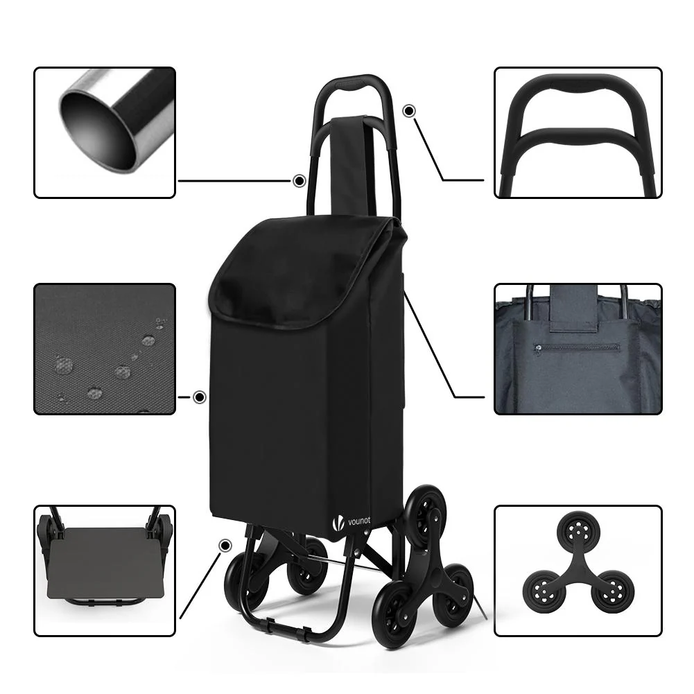 VOUNOT 6 Wheels Stair Climbing Shopping Trolley, 32L Black - Image 3