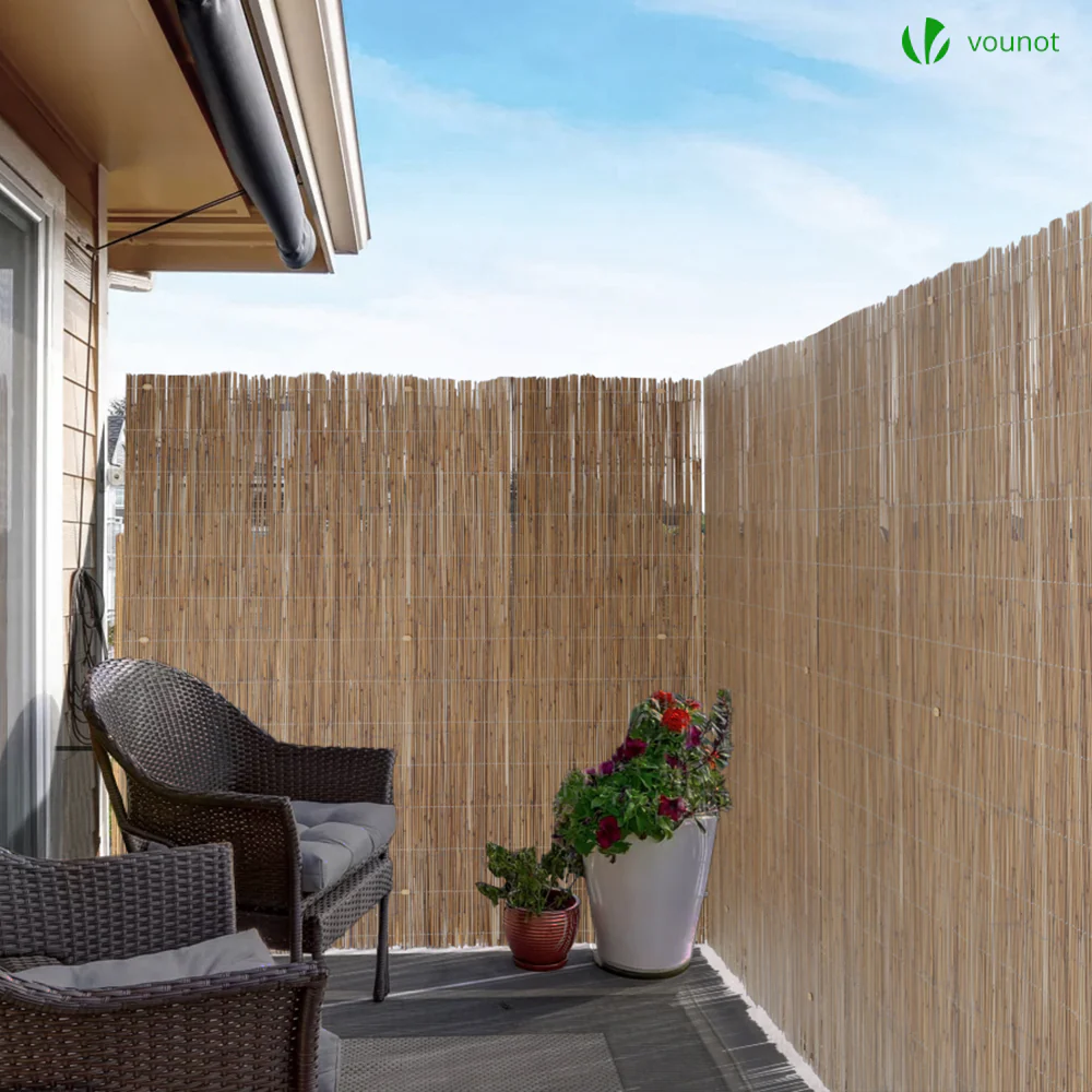 VOUNOT Natural Peeled Reed Fence 140x600cm with Fixing Clips Garden Panel Fence - Image 4