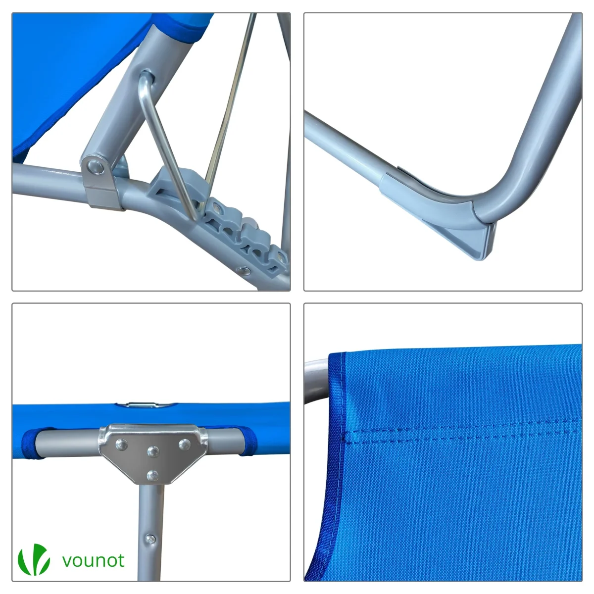VOUNOT Set of 2 Folding Sun Loungers with Adjustable Backrest & Sunshade, Load 110 kg, Blue - Image 5
