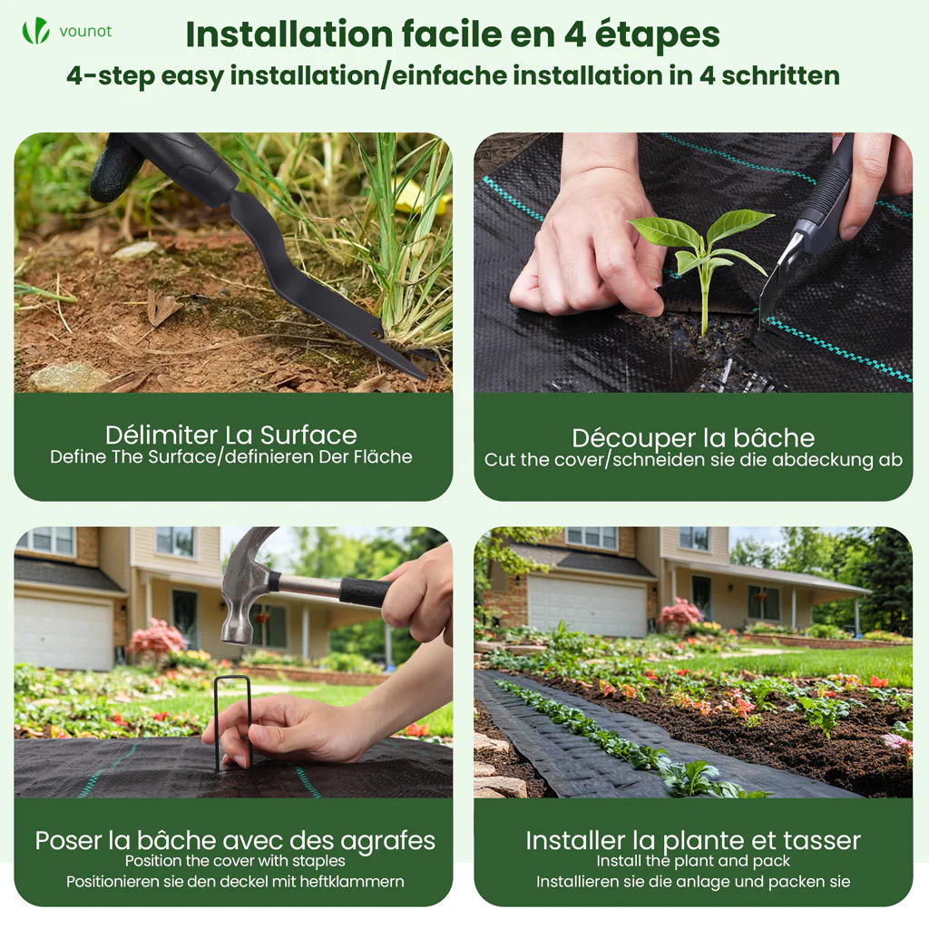 VOUNOT 1x25m Weed Control Fabric with Pegs, Heavy Duty Landscape Ground Cover Membrane - Image 6