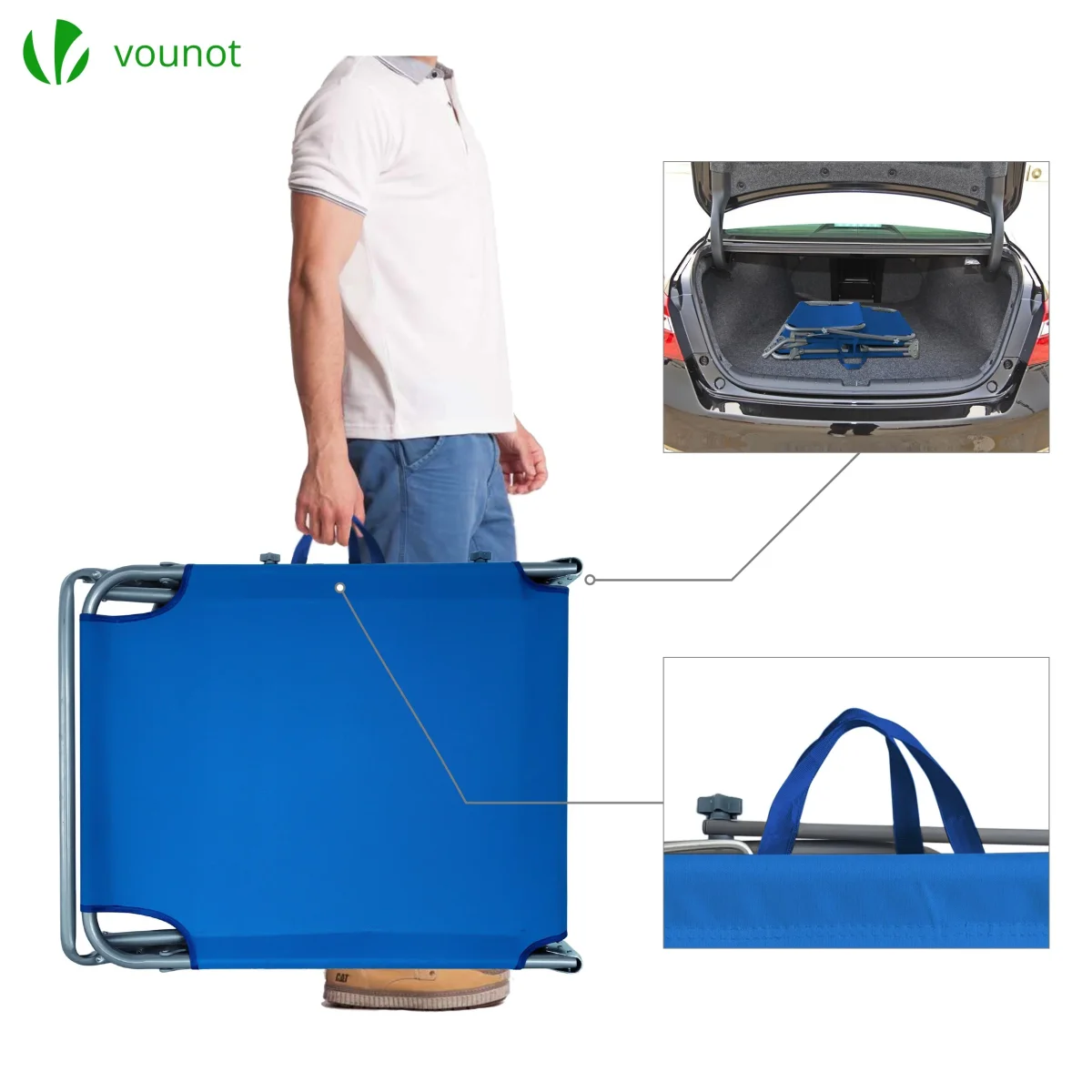 VOUNOT Set of 2 Folding Sun Loungers with Adjustable Backrest & Sunshade, Load 110 kg, Blue - Image 7