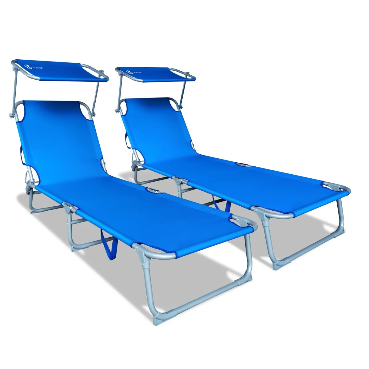 VOUNOT Set of 2 Folding Sun Loungers with Adjustable Backrest & Sunshade, Load 110 kg, Blue - Image 2