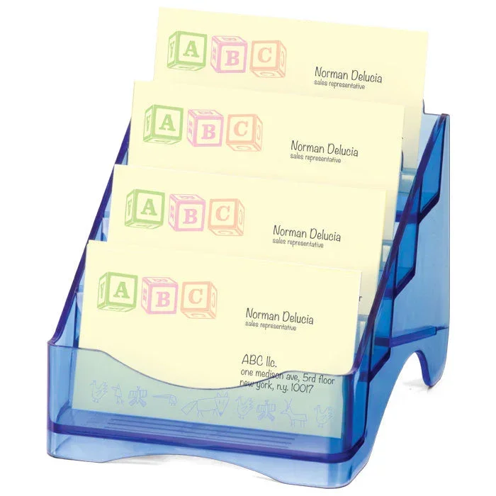 Officemate® Blue Glacier Business Card Holder, 4-Tier, Transparent Blue - Image 2