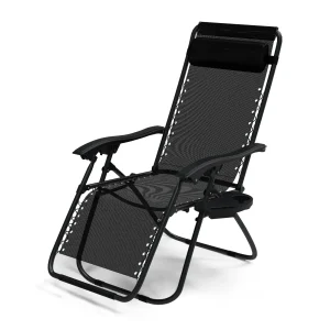 VOUNOT Zero Gravity Chairs, Garden Sun Loungers with Cup and Phone Holder, Black